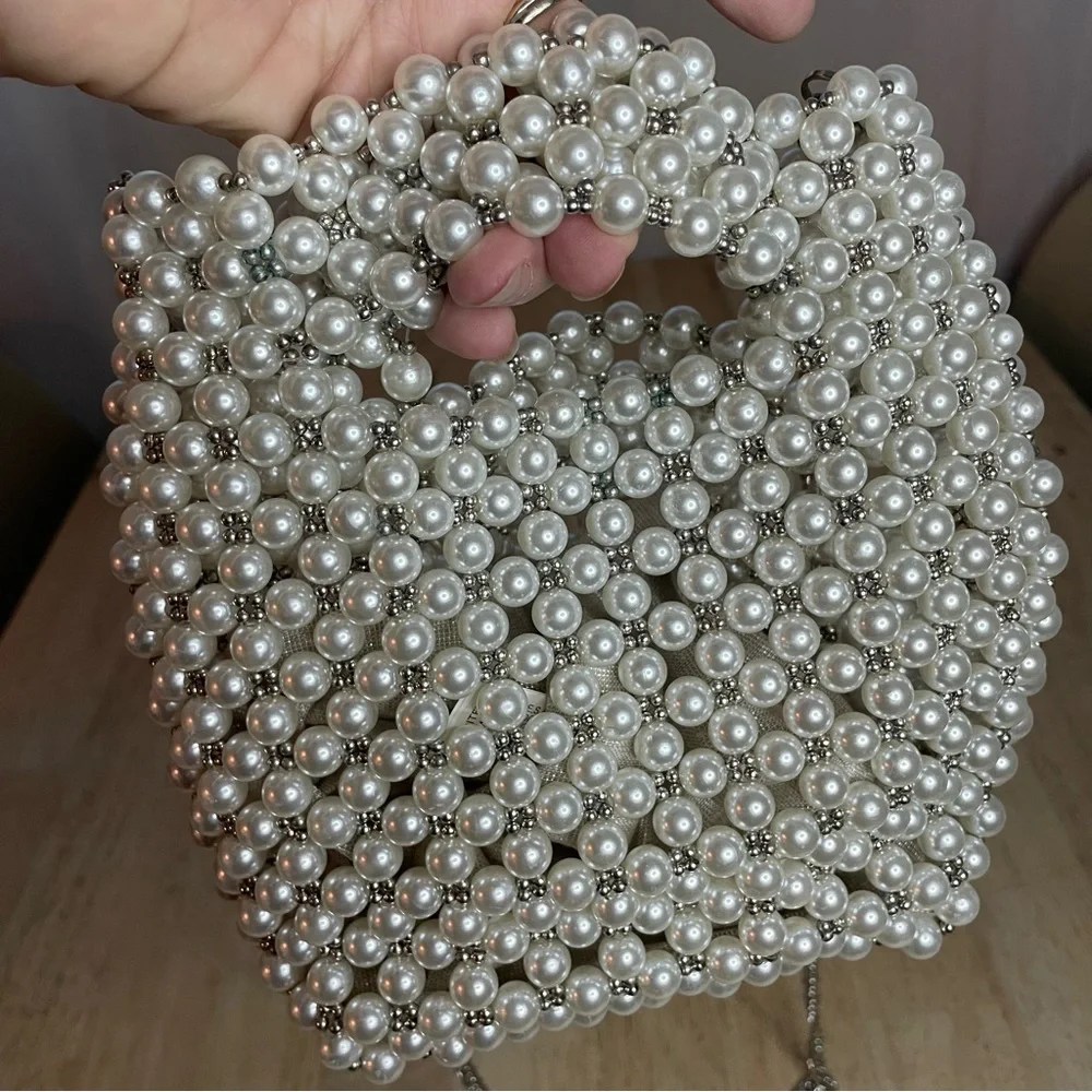 ZARA Bag with White Faux Pearls & Silver Beads Crossbody Handbag! New condition - Picture 6 of 13